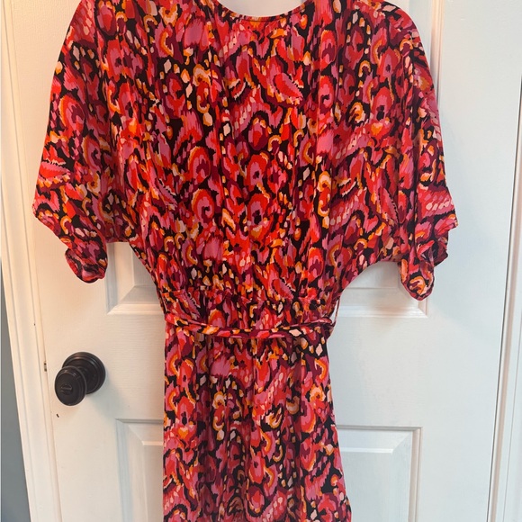 Cupshe Pink Red Orange Printed Swim Coverup romper with shorts - Picture 4 of 6